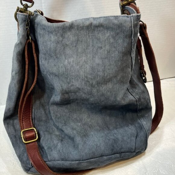 Lucky Brand BOHO Large Distressed Braided Leather Strap Blue Tote Shoulder Bag - Picture 7 of 16